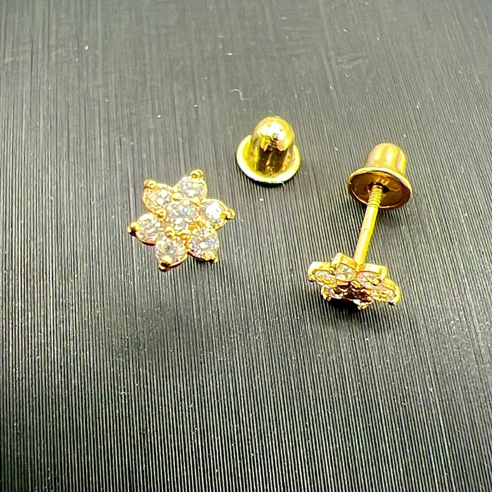 14K Gold Studs, CZ stones, screw backing
